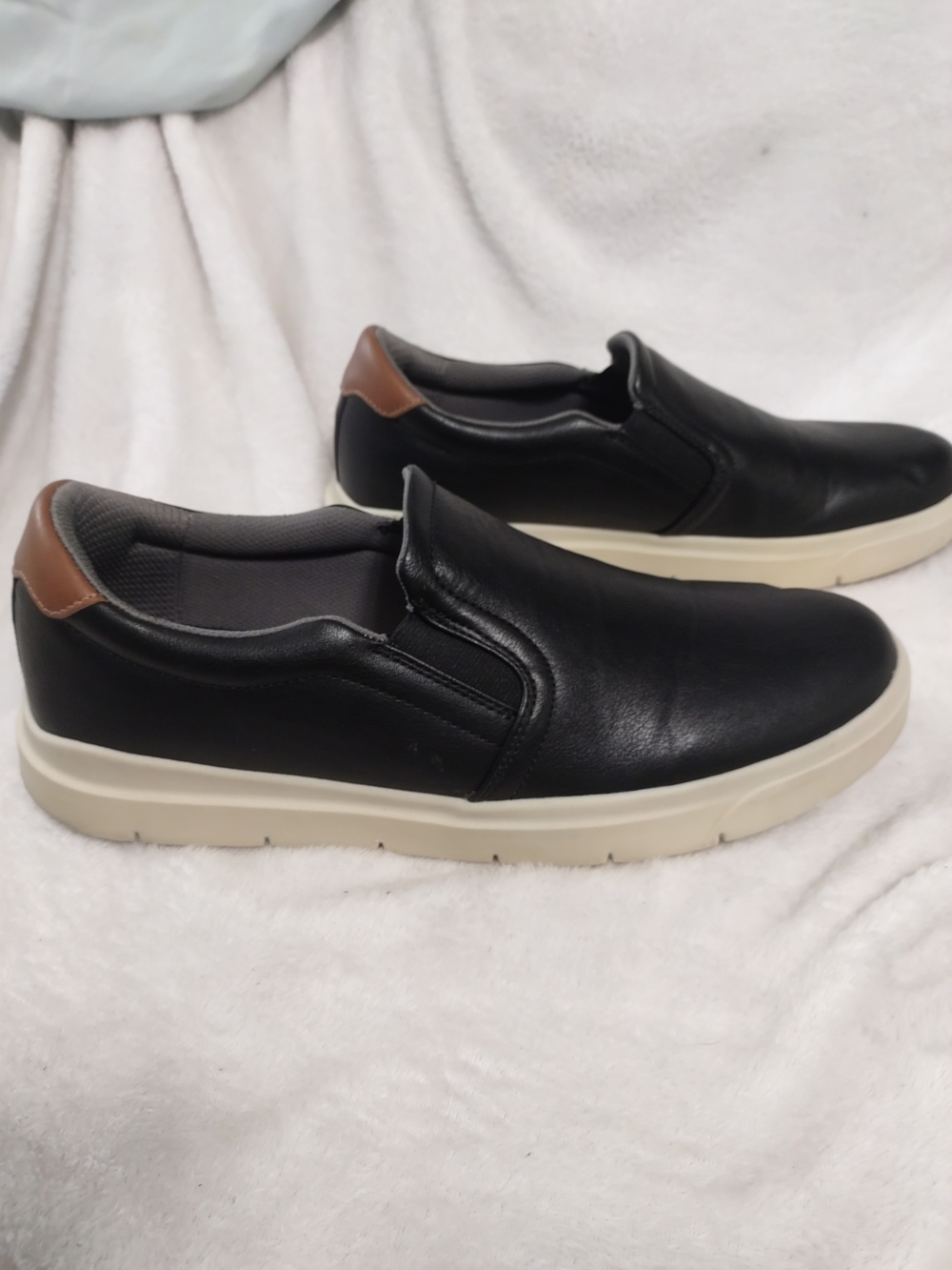 Dr. Scholl's Black Slip-On Loafers with Brown Heel Accent and Cream Sole
